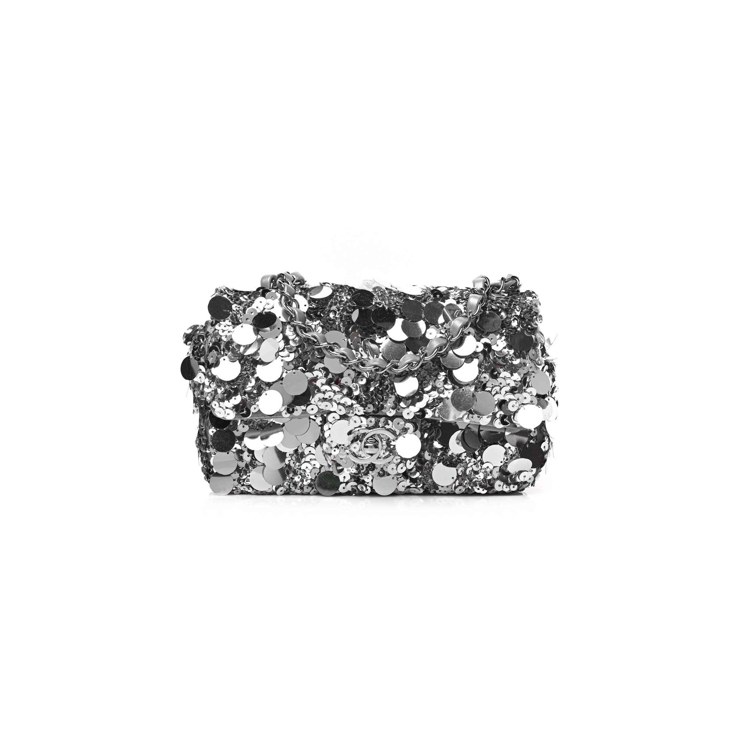 CHANEL MASTER SEQUIN MINI RECTANGULAR FLAP SILVER AS3523 (20*12*9cm)